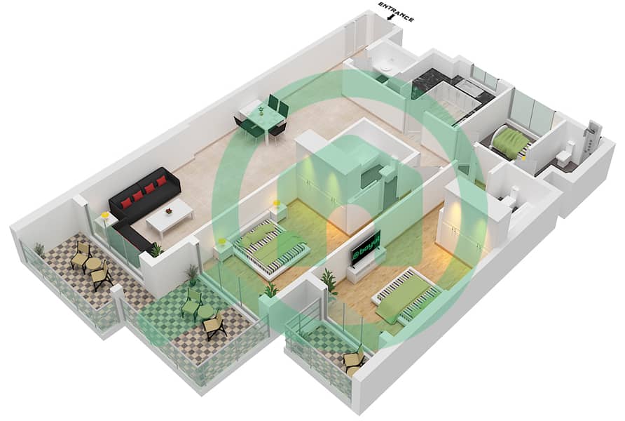 Резиденция Алеф Нун - Апартамент 2 Cпальни планировка Единица измерения 4 interactive3D