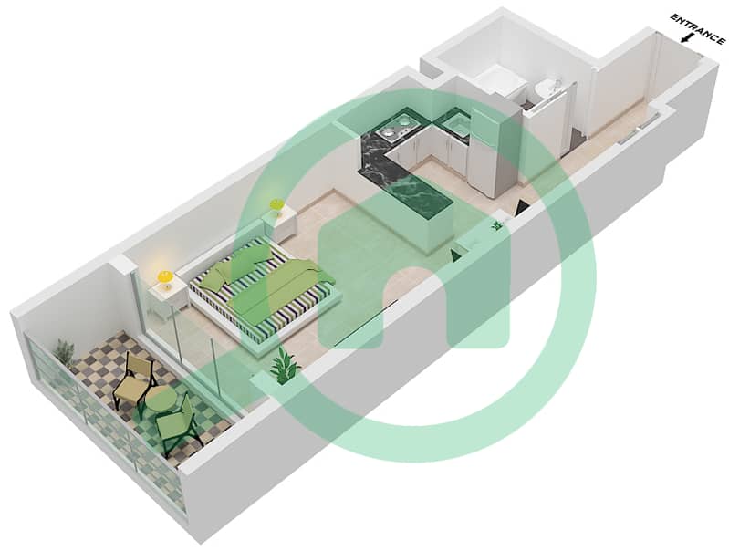 المخططات الطابقية لتصميم الوحدة 5 شقة استوديو - سكن الف نون interactive3D