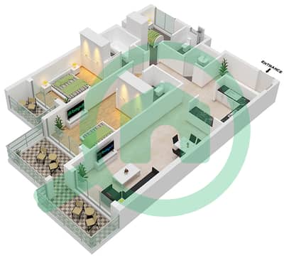 المخططات الطابقية لتصميم الوحدة 7 شقة 2 غرفة نوم - سكن الف نون