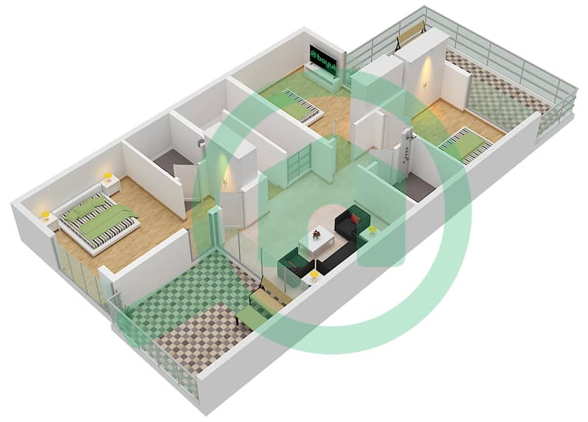 المخططات الطابقية لتصميم الوحدة MID تاون هاوس 4 غرف نوم - الحواس في الحقول First Floor interactive3D