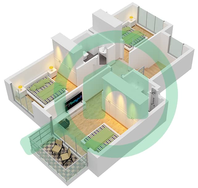 奥拉尼亚社区 - 3 卧室联排别墅类型／单位D-UNIT-03,05,07,09戶型图 First Floor interactive3D