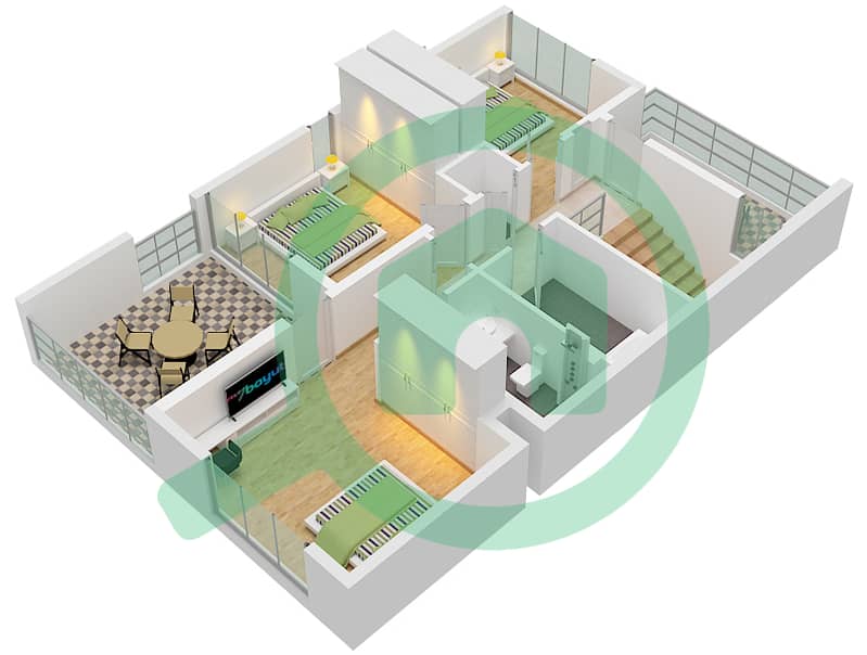 المخططات الطابقية لتصميم النموذج / الوحدة D-UNIT-08 تاون هاوس 4 غرف نوم - أورانيا First Floor interactive3D