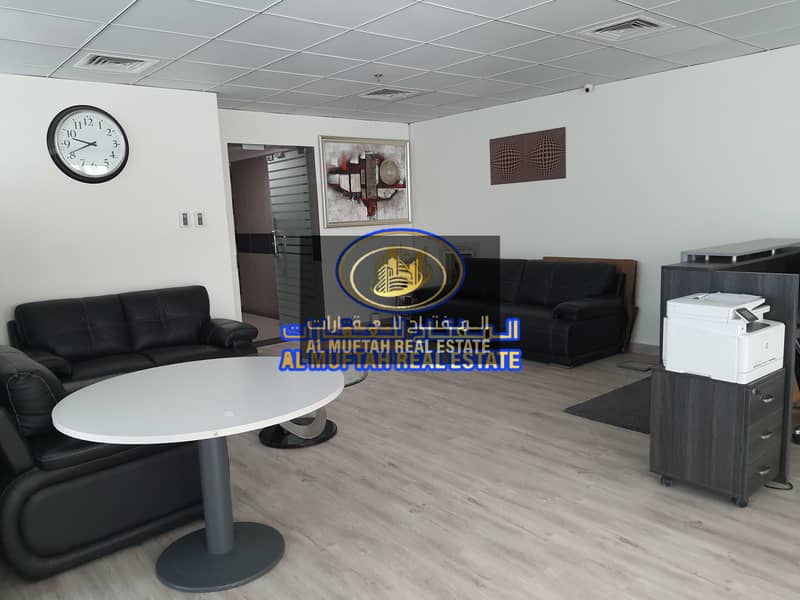 An office ready for immediate work, fully furnished and in a prime location, Al Ghanim Business Center