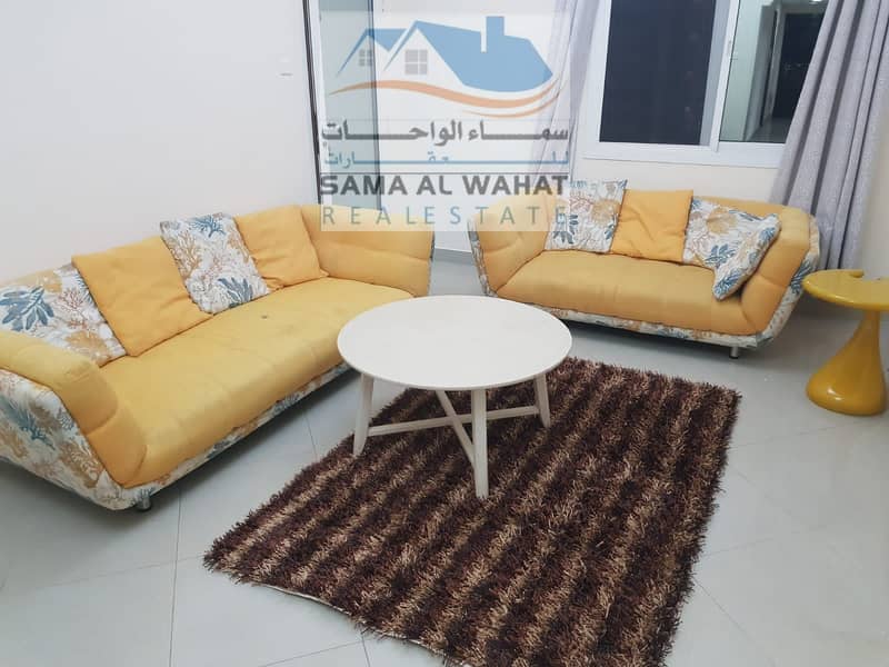 Available two rooms and a hall, two bathrooms, a balcony overlooking the lake, new and clean furniture, Sharjah cooperation, Oriana Hospital building,