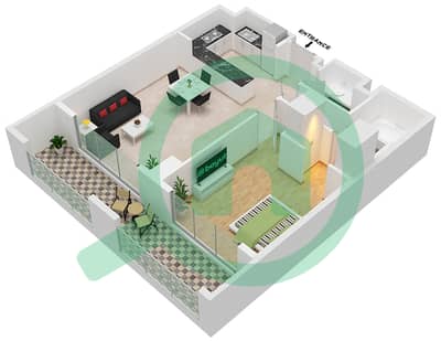 المخططات الطابقية لتصميم النموذج A شقة 1 غرفة نوم - برج الأندلس D