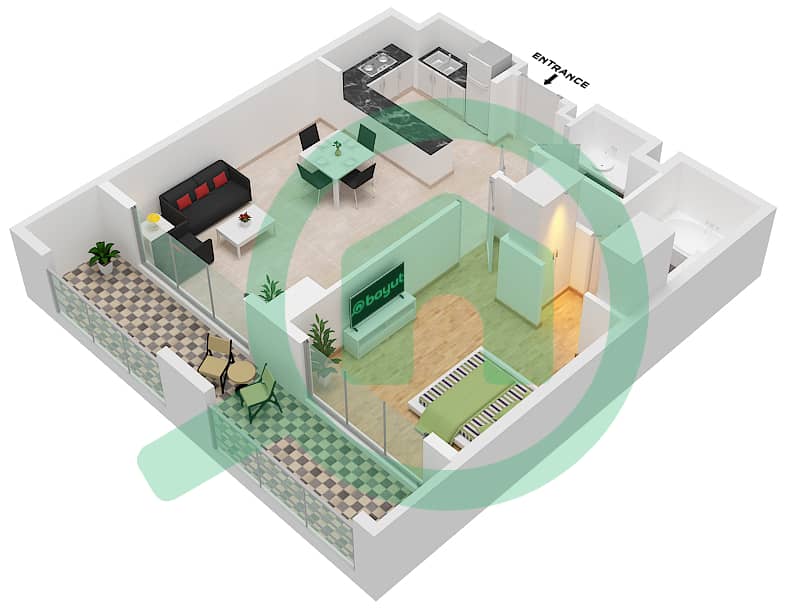 Аландалус Тауэр Д - Апартамент 1 Спальня планировка Тип A interactive3D