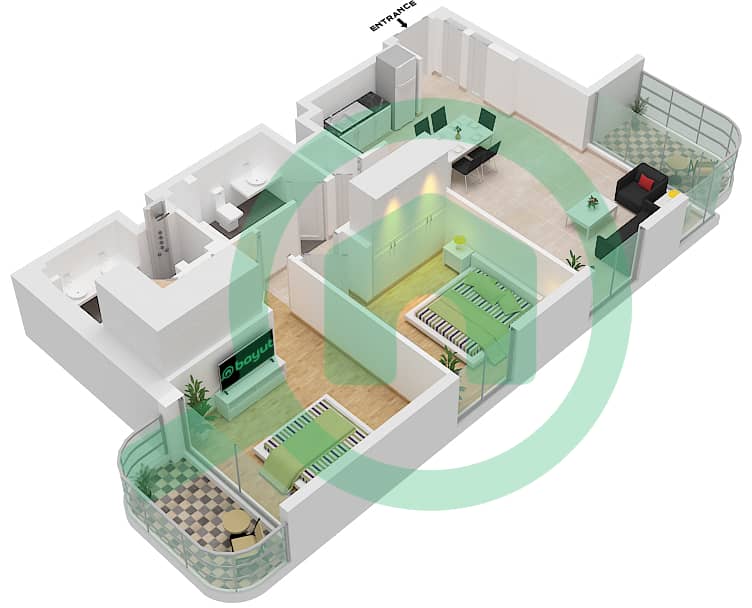 المخططات الطابقية لتصميم النموذج / الوحدة 3/UNIT 1,5,6/FLOOR 1,2-17 شقة 2 غرفة نوم - مارينا فيستا تاور 2 Unit 6,1,5
Floor 1,2-17,20-35 interactive3D