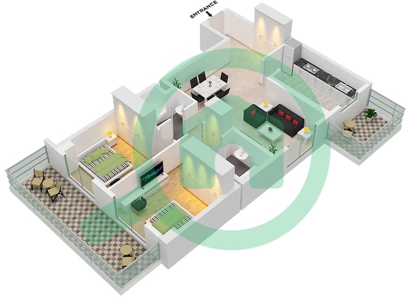 Ali Baba Tower - 2 Bedroom Apartment Type C Floor plan interactive3D