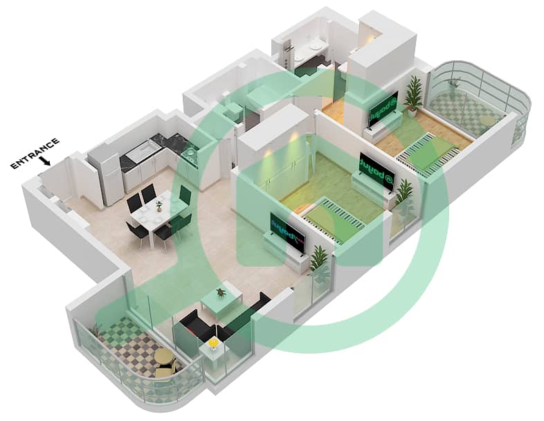 المخططات الطابقية لتصميم النموذج / الوحدة 3/UNIT 6/FLOOR P-6 شقة 2 غرفة نوم - مارينا فيستا تاور 2 Unit 6 Floor P06 interactive3D