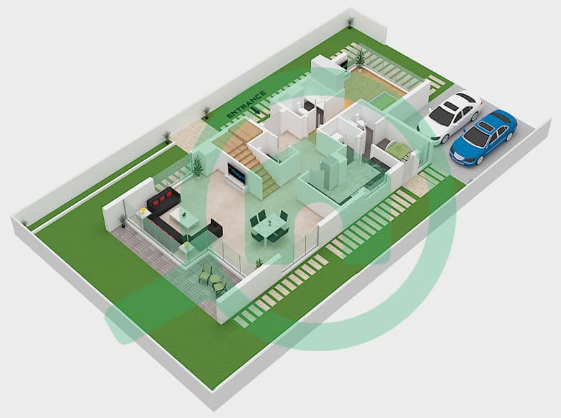 Acuna - 6 Bedroom Commercial Villa Type V2 Floor plan Ground Floor interactive3D