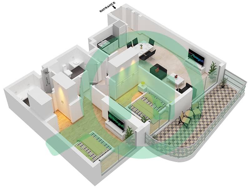 Marina Vista Tower 2 - 2 Bedroom Apartment Type/unit 4 / UNIT 2-3 FLOOR 2-35 Floor plan Unit 02 Floor 18-19
Unit 03 Floor 2-17,20-35 interactive3D