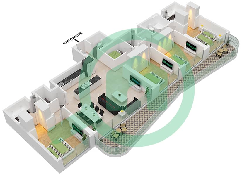 Тауэр Марина Виста 2 - Апартамент 4 Cпальни планировка Тип/мера 2 / UNIT 2 FLOOR 36-37 Unit 02 Floor 36-37 interactive3D