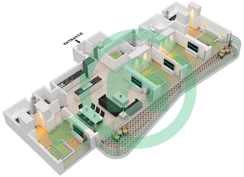 المخططات الطابقية لتصميم النموذج / الوحدة 2/UNIT 2/FLOOR 36-37 شقة 4 غرف نوم - مارينا فيستا تاور 2 Unit 02 Floor 36-37 interactive3D