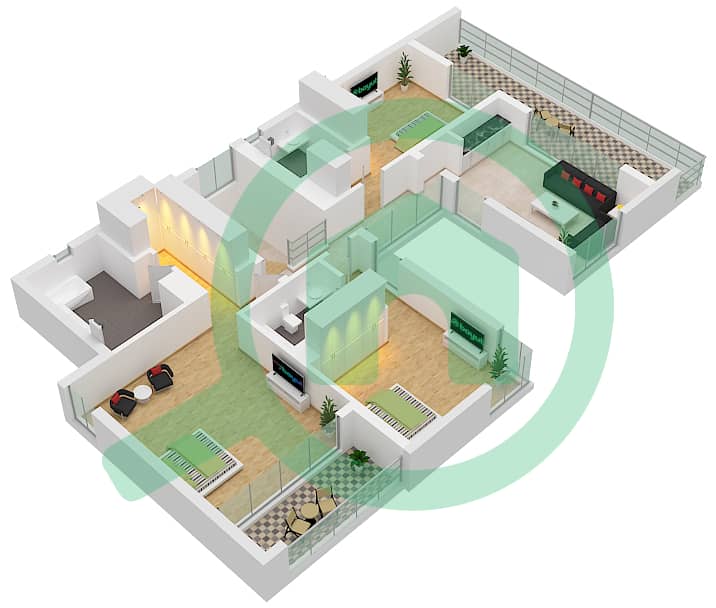 المخططات الطابقية لتصميم النموذج 4B-A فيلا تجارية 4 غرف نوم - تلال الفرجان interactive3D