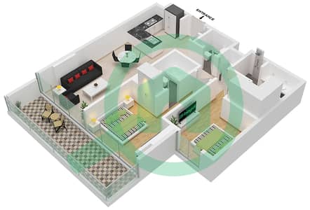 المخططات الطابقية لتصميم النموذج 3 شقة 2 غرفة نوم - DG1 ليفينج