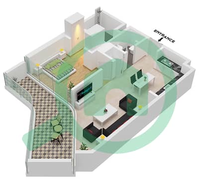 المخططات الطابقية لتصميم النموذج 3 شقة 1 غرفة نوم - DG1 ليفينج