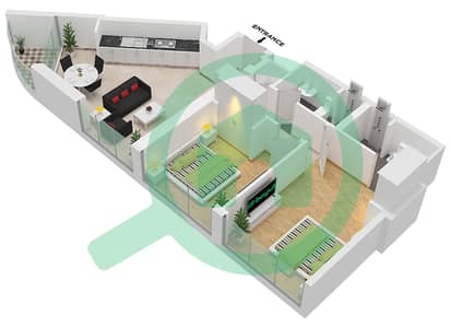 المخططات الطابقية لتصميم النموذج A1-PODIUM 1,2-5,FLOOR 6,7 شقة 2 غرفة نوم - هارتلاند وافيز