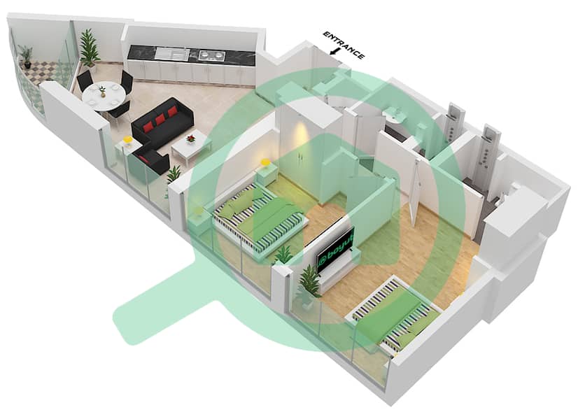 المخططات الطابقية لتصميم النموذج A1-PODIUM 1,2-5,FLOOR 6,7 شقة 2 غرفة نوم - هارتلاند وافيز interactive3D