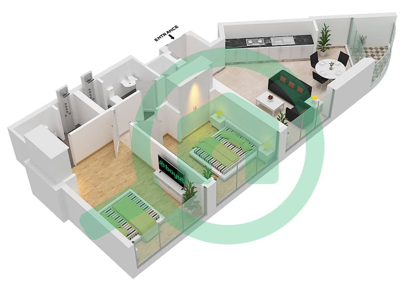 المخططات الطابقية لتصميم النموذج A2-PODIUM 1,2-5, FLOOR 6 شقة 2 غرفة نوم - هارتلاند وافيز interactive3D