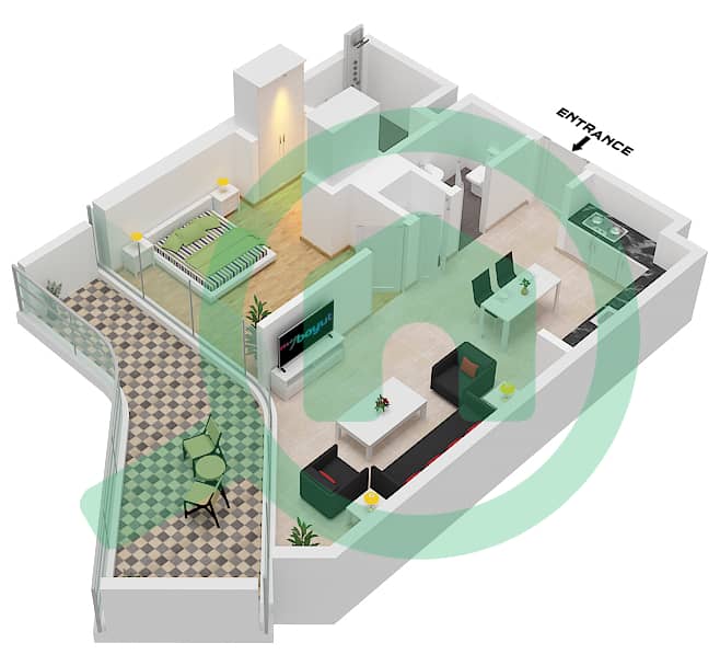 DG1生活馆 - 1 卧室公寓类型3戶型图 Floor 1-15 interactive3D