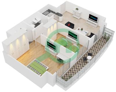 المخططات الطابقية لتصميم الوحدة 1 شقة 2 غرفة نوم - ليك فيو تاور