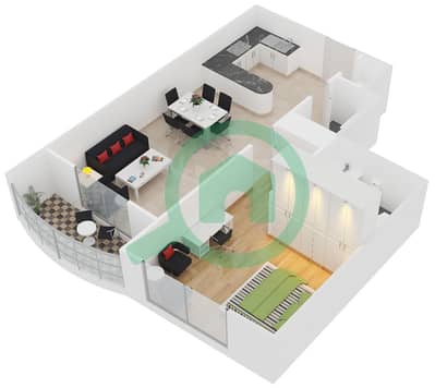 المخططات الطابقية لتصميم الوحدة 3 شقة 1 غرفة نوم - ليك فيو تاور