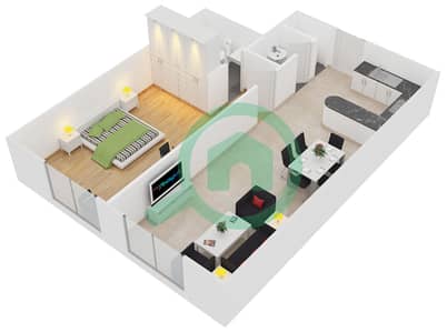 المخططات الطابقية لتصميم الوحدة 4 شقة 1 غرفة نوم - ليك فيو تاور