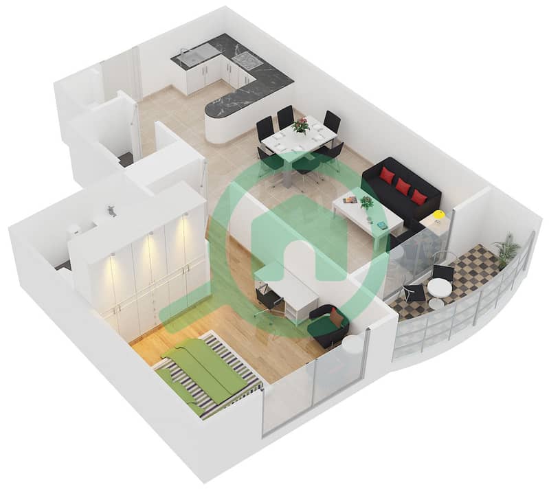 المخططات الطابقية لتصميم الوحدة 5 شقة 1 غرفة نوم - ليك فيو تاور Floor Typical interactive3D