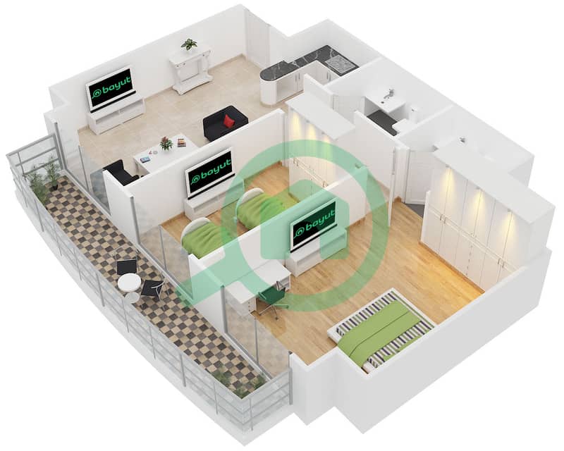 湖景大厦 - 2 卧室公寓单位7戶型图 Floor Typical interactive3D