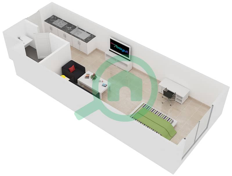 المخططات الطابقية لتصميم الوحدة 10 شقة استوديو - ليك فيو تاور Floor Typical interactive3D