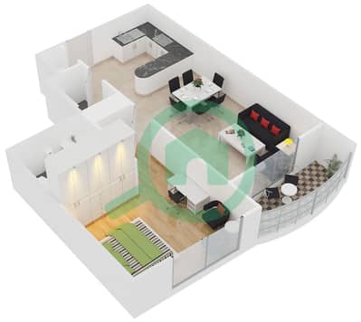 المخططات الطابقية لتصميم الوحدة 12 شقة 1 غرفة نوم - ليك فيو تاور