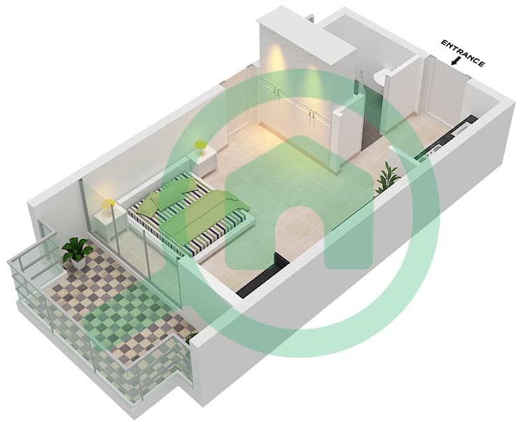 المخططات الطابقية لتصميم الوحدة 305 شقة استوديو - دوسيت برنسيس ريجاس interactive3D