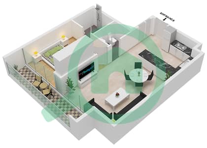 المخططات الطابقية لتصميم النموذج D شقة 1 غرفة نوم - فيردانا
