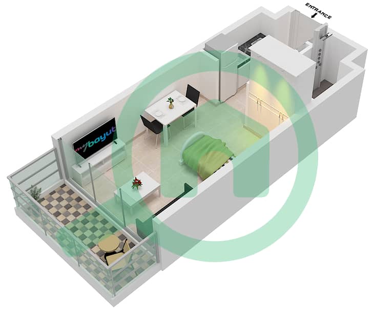 المخططات الطابقية لتصميم النموذج A شقة استوديو - فيردانا interactive3D