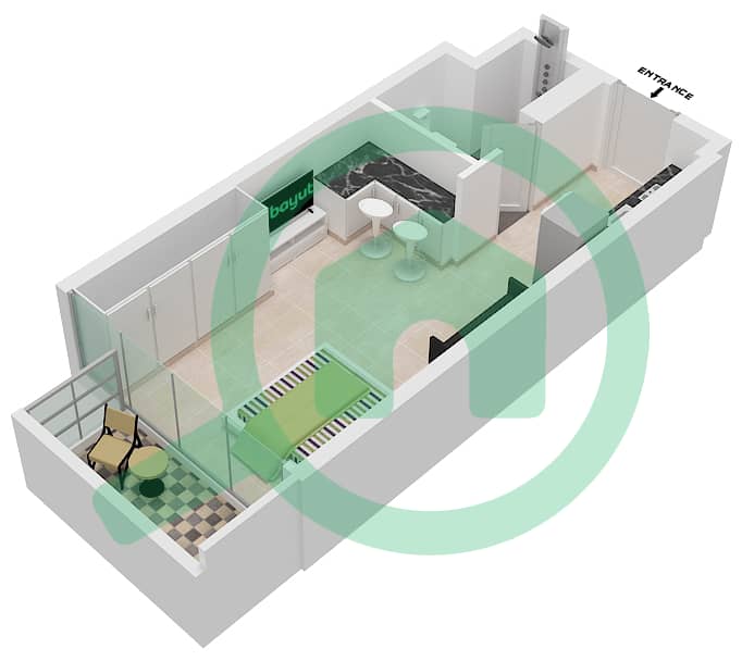 Азизи Ривьера 11 - Апартамент Студия планировка Тип 2B Floor 2-9 interactive3D