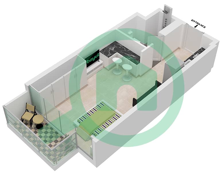 Азизи Ривьера 11 - Апартамент Студия планировка Тип 1B Floor 2-9 interactive3D