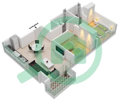المخططات الطابقية لتصميم النموذج 1B شقة 2 غرفة نوم - عزيزي ريفييرا 11