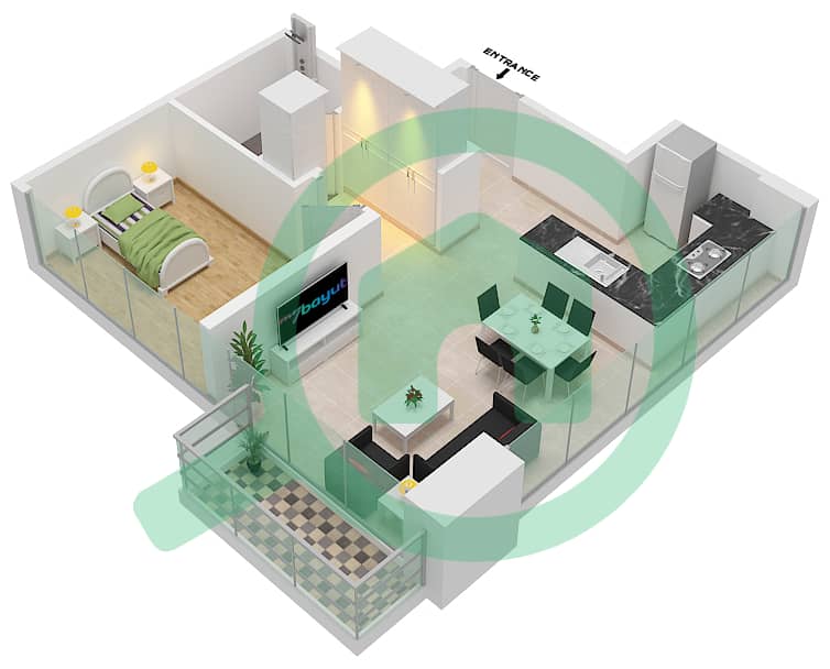 Азизи Ривьера 11 - Апартамент 1 Спальня планировка Тип 5B Floor 2-9 interactive3D