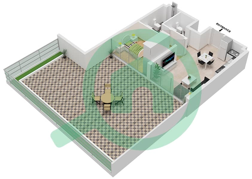 Азизи Ривьера 11 - Апартамент 1 Спальня планировка Тип 2A Floor 1 interactive3D