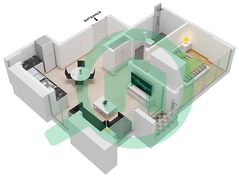Азизи Ривьера 11 - Апартамент 1 Спальня планировка Тип 4B Floor 2-9 interactive3D