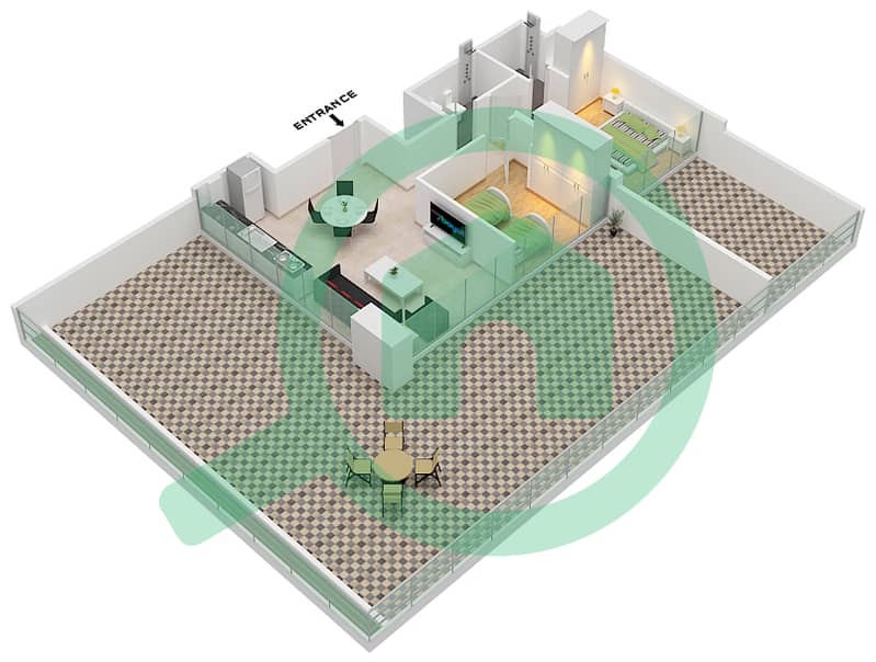 Азизи Ривьера 11 - Апартамент 2 Cпальни планировка Тип 1A Floor 1 interactive3D