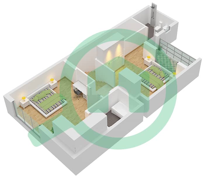 المخططات الطابقية لتصميم النموذج B تاون هاوس 2 غرفة نوم - جزيرة الصقر Upper Floor interactive3D