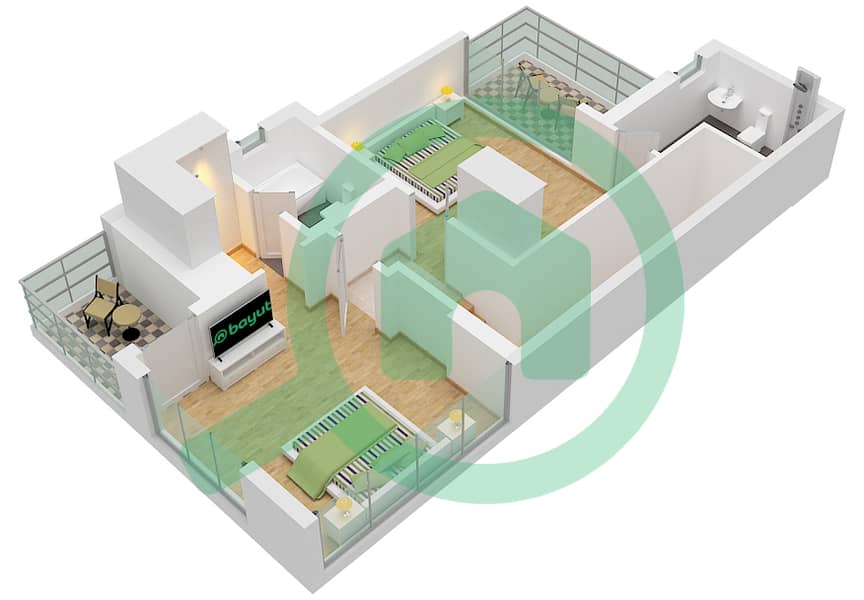 Falcon Island - 2 Bedroom Townhouse Type C Floor plan Upper Floor interactive3D