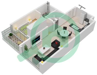 المخططات الطابقية لتصميم النموذج C شقة 1 غرفة نوم - فيردانا