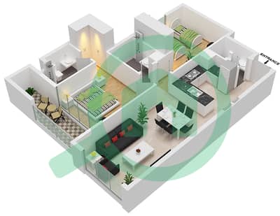 المخططات الطابقية لتصميم النموذج A.. شقة 2 غرفة نوم - فيردانا