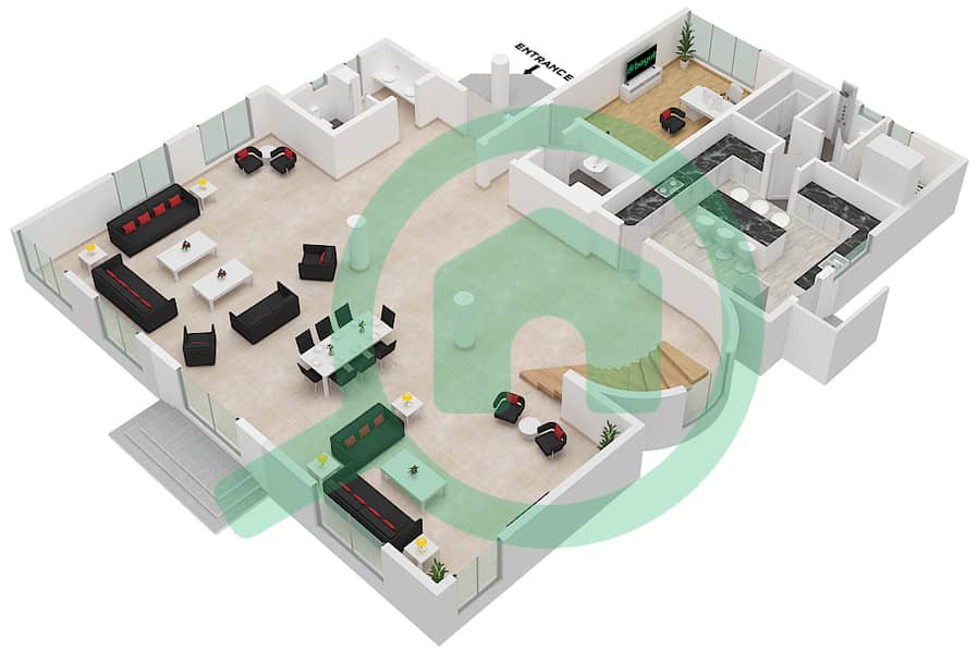 المخططات الطابقية لتصميم النموذج A فیلا 5 غرف نوم - فلل A Ground Floor interactive3D