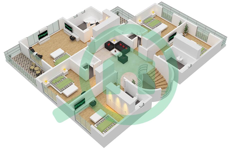 المخططات الطابقية لتصميم النموذج A فیلا 5 غرف نوم - فلل A First Floor interactive3D