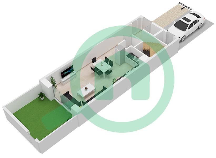 المخططات الطابقية لتصميم النموذج A.. تاون هاوس 4 غرف نوم - بيانكا Ground Floor interactive3D