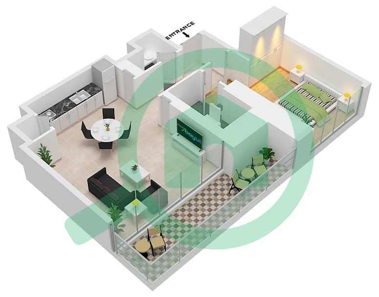 半岛四号 - 1 卧室公寓类型／单位A-01戶型图 interactive3D