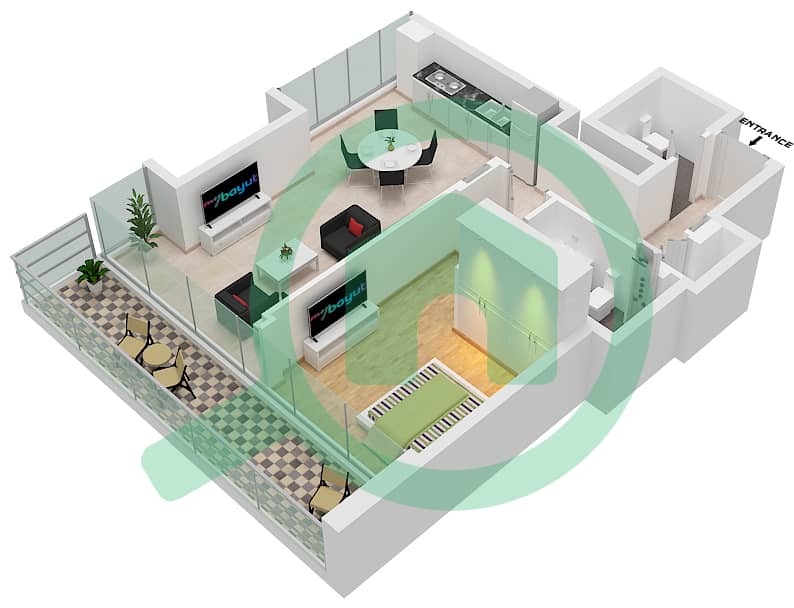 Peninsula Four The Plaza - 1 Bedroom Apartment Type/unit B-02 Floor plan interactive3D